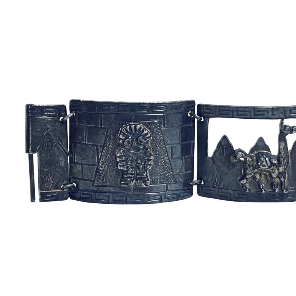 Sterling Silver Peruvian Story Bracelet Signed Plata Sterling 925 Peru M (6110) - Picture 2 of 9